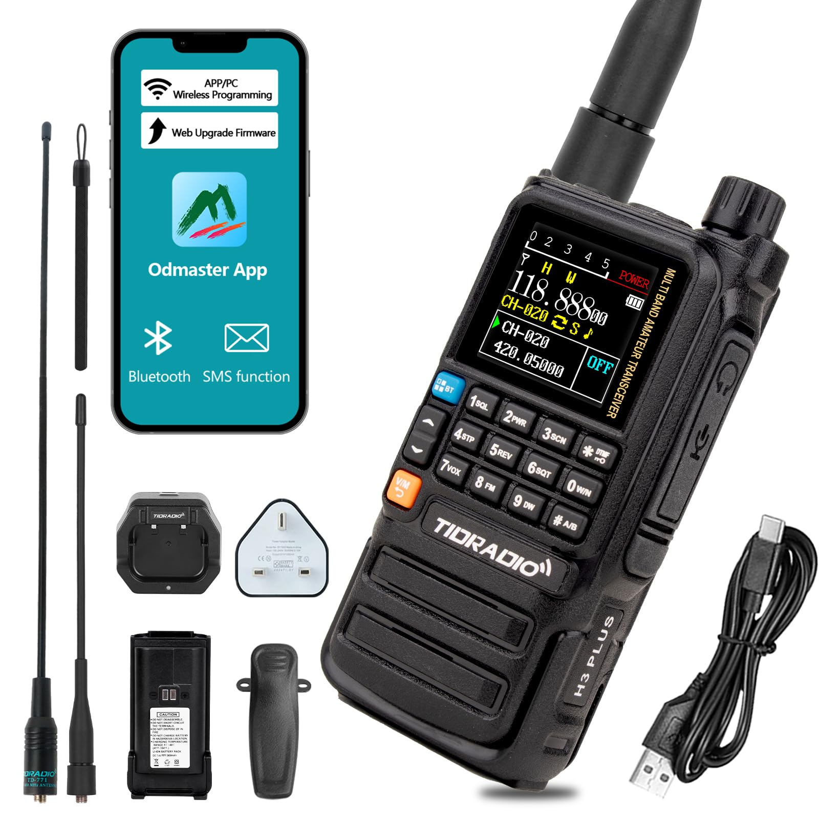 TIDRADIO TD-H3 Plus Ham Radio, Bluetooth-Headphone-connectable